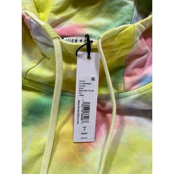 ALICE + OLIVIA Niki Funnel Neck Cropped Hoodie in Beachside Tie Dye NWT Size S - Picture 8 of 16